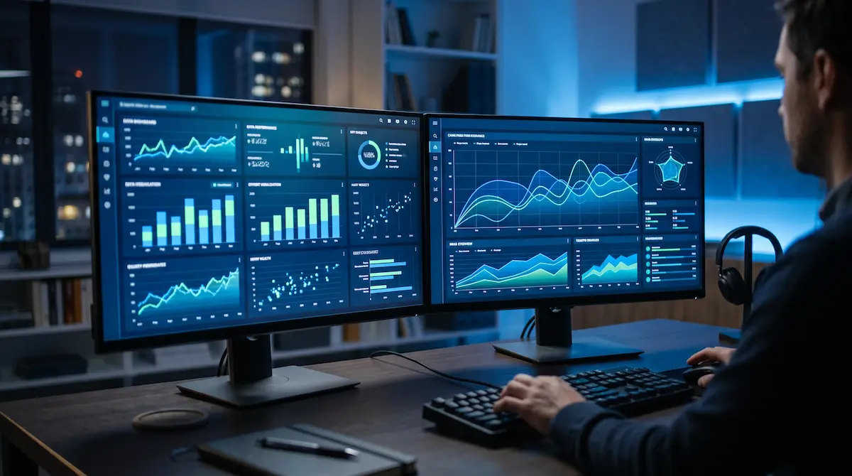 Digitale SEO-Daten auf einem modernen Monitoring-Display in einem professionellen Büro